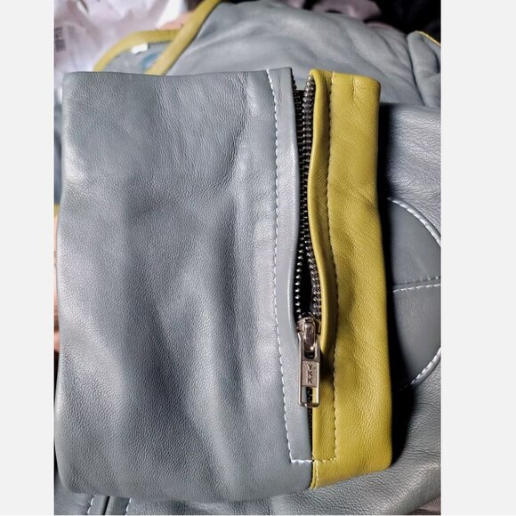 The Glamour Blueprint Trieze Biker Jacket Lambskin Leather Gray Green Women's L - Picture 8 of 12